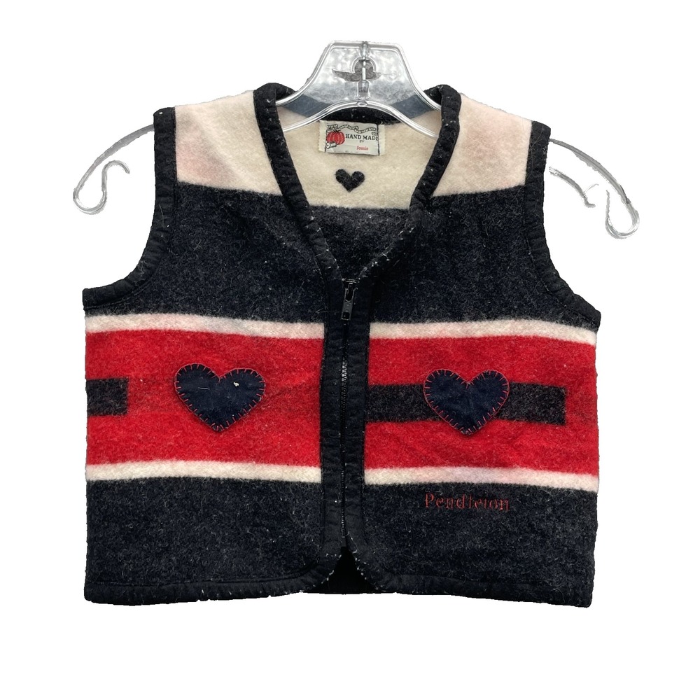 Pendleton Hand Knit 100% Wool Vest Kids 7/8 Boho Western Cottage Cute 90s Patch